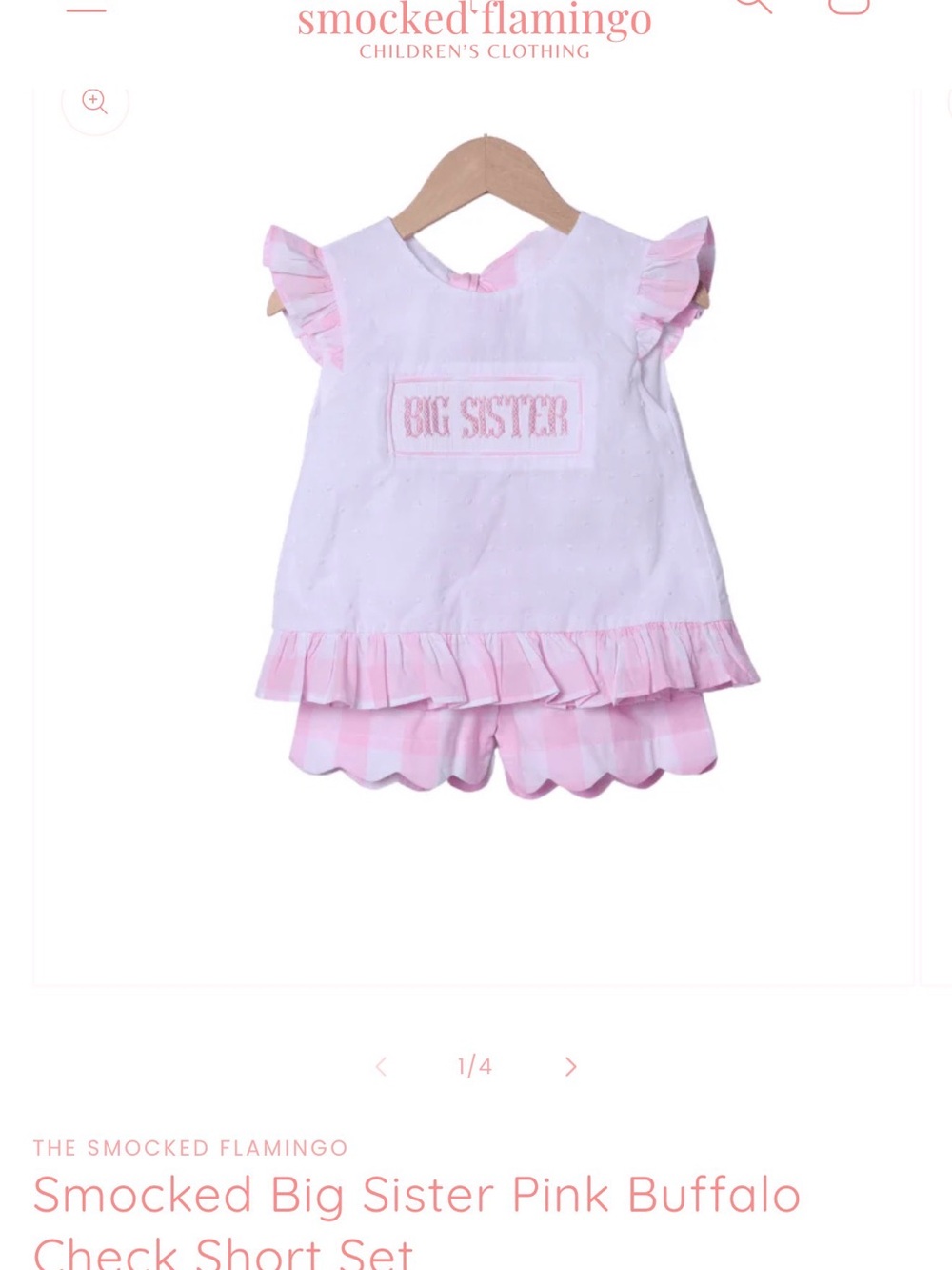 Smocked Big Sister Pink Buffalo Check Short Set by Smocked Flamingo
